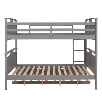 Full-Over-Full Bunk Bed with Twin size Trundle , Separable Bunk Bed for Bedroom - Grey