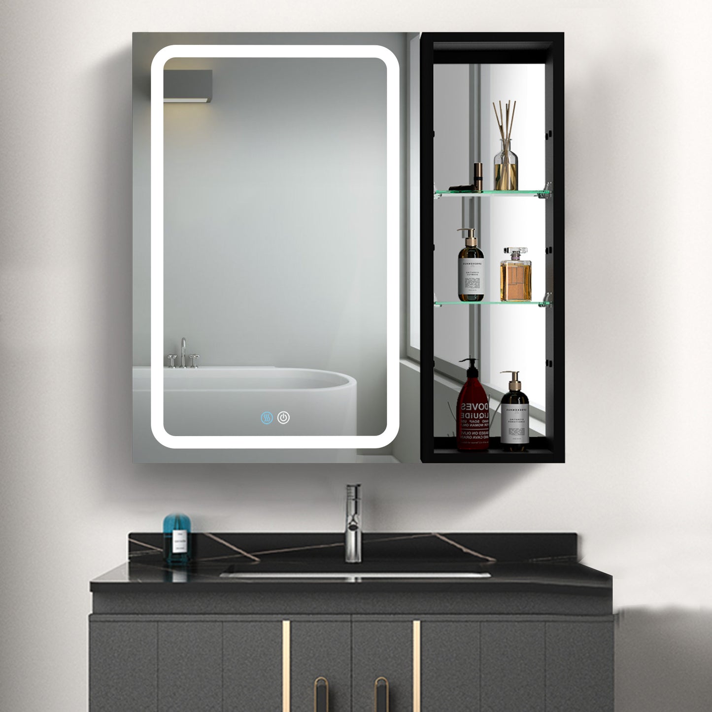 30x30 Inch Bathroom Medicine Cabinets Surface Mounted Cabinets With Lighted Mirror Left Defogging, Small Cabinet No Door