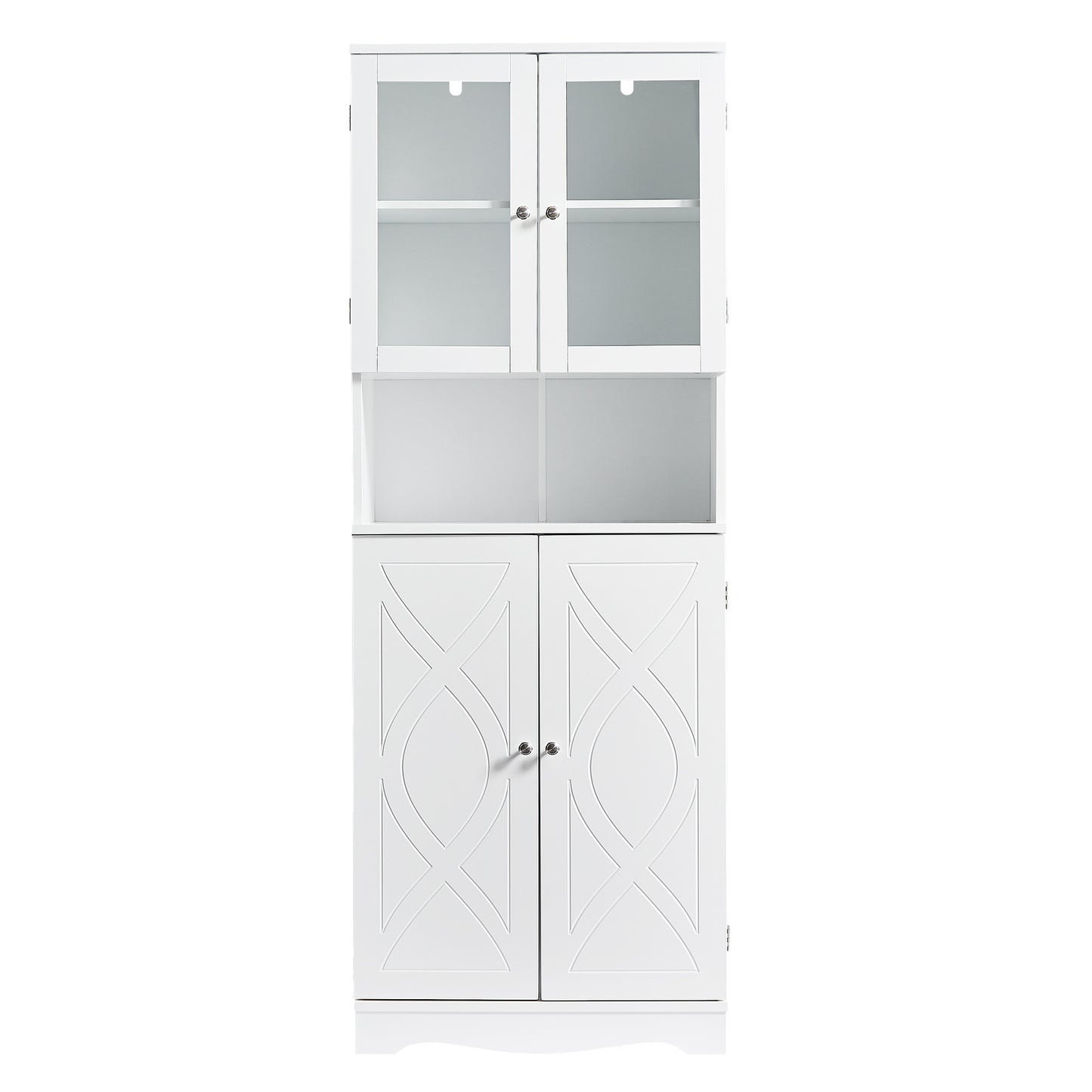 Tall Storage Cabinet with Glass Doors for Bathroom/Office, Multiple Storage Space, White