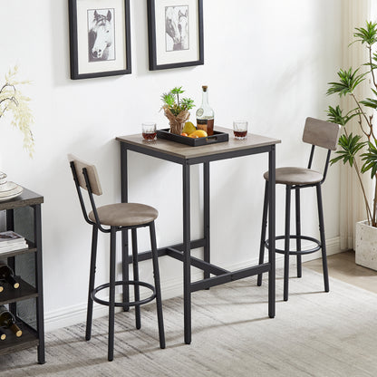 Bar Table Set with 2 Bar stools PU Soft seat with backrest (Grey，23.62’’w x 23.62’’d x 35.43’’h)