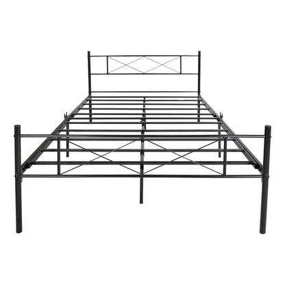 Metal Bed Frame Mattress Foundation with Vintage Headboard and Footboard Easy Assembly No Spring Needed, Full Black