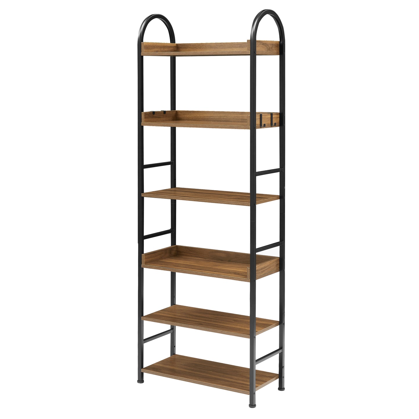 70.8 Inch Tall Bookshelf, 6-tier Shelves with Round Top Frame, MDF Boards, Adjustable Foot Pads, Brown