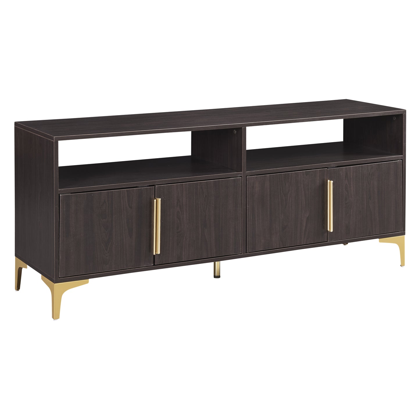 TREXM 58” L Sideboard with Gold Metal Legs and Handles Sufficient Storage Space Magnetic Suction Doors (Espresso)