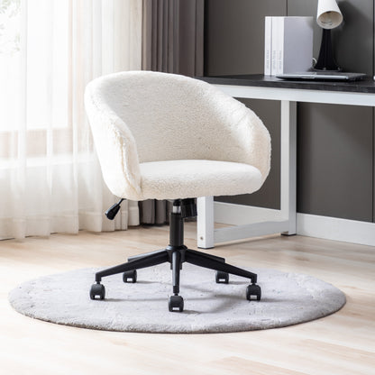 HengMing Desk Chair Faux Fur Task Chair,Modern Cute Accent Armchair  Swivel Makeup Stool for Bedroom, White