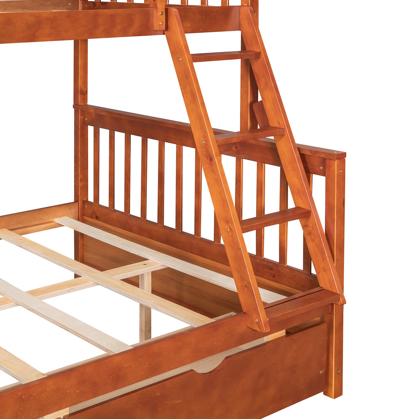 Twin-Over-Full Bunk Bed with Ladders and Two Storage Drawers (Walnut) ( old sku:LT000165AAD）