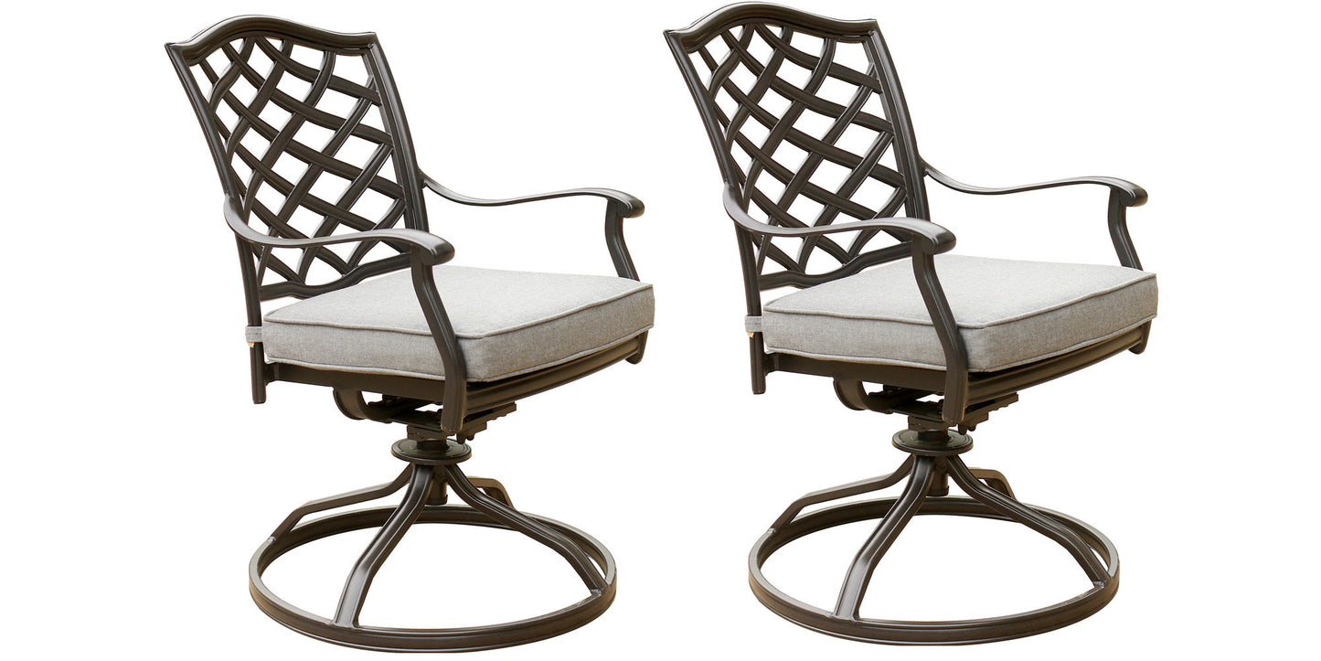 Outdoor Patio Aluminum Swivel Rocker Dining Chair with Cushion, Set of 2, Cast Slate