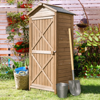 TOPMAX Outdoor Wooden Storage Sheds Fir Wood Lockers with Workstation,Natural