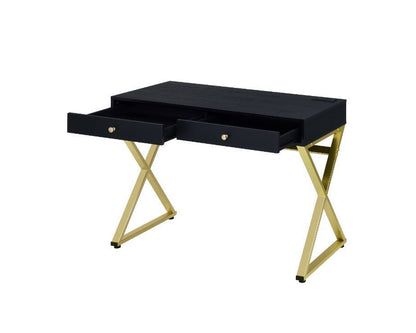 ACME Coleen Built-in USB Port Writing Desk, Black & Brass Finish 93050