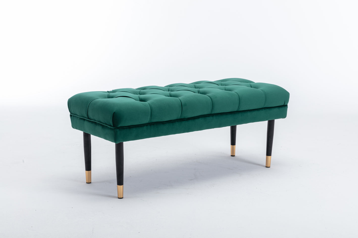 Tufted Bench Modern Velvet Button Upholstered Ottoman enches Bedroom Rectangle Fabric Footstool with Metal Legs for Living Room Entryway,Green