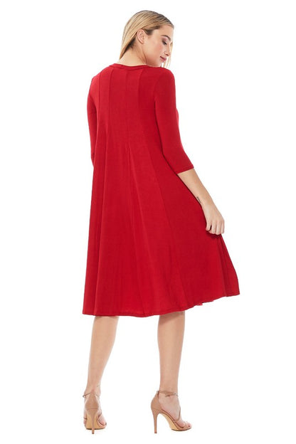 Solid jersey knit a-line dress