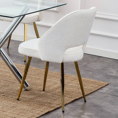 Modern Dining Chairs,Teddy Velvet Accent Chair, Living Room Leisure Chairs, Upholstered Side Chair with Golden Metal Legs for Dining Room Kitchen Vanity Patio Club Guest (Set of 1) （White Chairs）