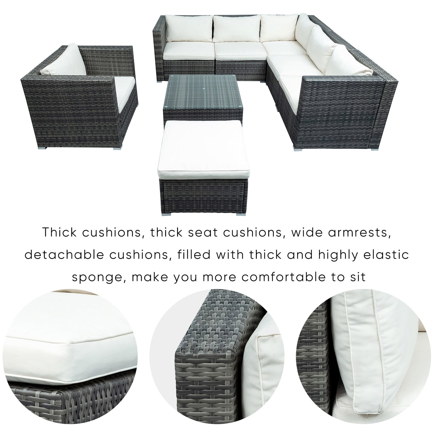 U_STYLE Patio Furniture Sets, 8-Piece Patio Wicker Corner Sofa with Cushions, Ottoman and Coffee Table