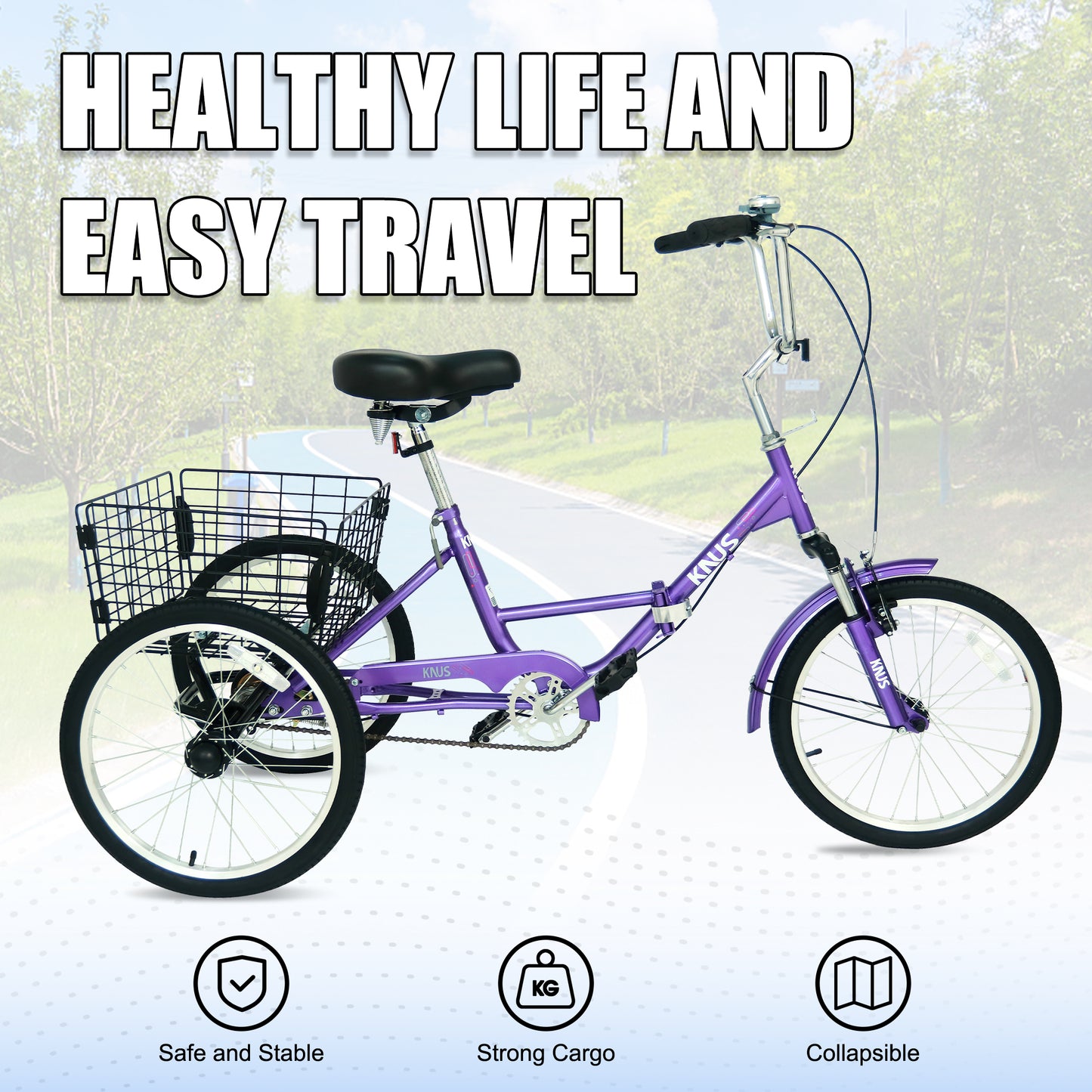 Adult Folding Tricycle ,Foldable 20 inch 3 Wheel Bikes,Single Speed Portable Cruiser Bicycles with Shopping Basket for Seniors,Women, Men