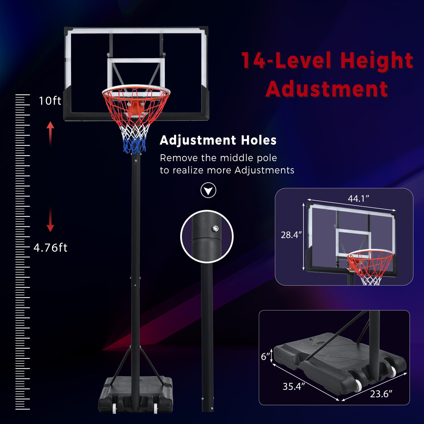 Portable Basketball Hoop Basketball System 4.76-10ft Height Adjustment for Youth Adults LED Basketball Hoop Lights, Colorful lights, Waterproof，Super Bright to Play at Night Outdoors,Good Gift for Kid