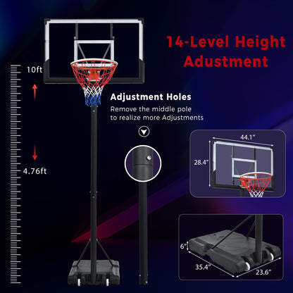 Portable Basketball Hoop Basketball System 4.76-10ft Height Adjustment for Youth Adults LED Basketball Hoop Lights, Colorful lights, Waterproof，Super Bright to Play at Night Outdoors,Good Gift for Kid