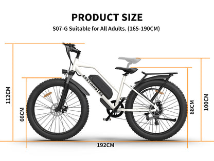 26" 750W Electric Bike Fat Tire P7 48V 13AH Removable Lithium Battery for Adults Girls with Detachable Rear Rack Fender(White)