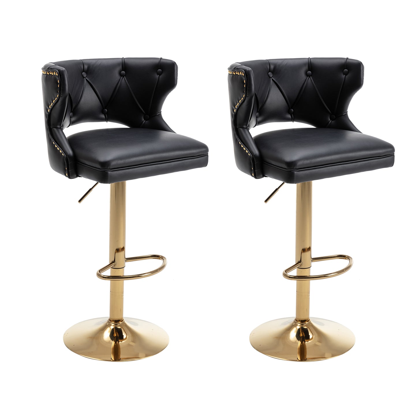 Bar Stools With Back and Footrest Counter Height Dining Chairs-Leather Black-2PCS/SET