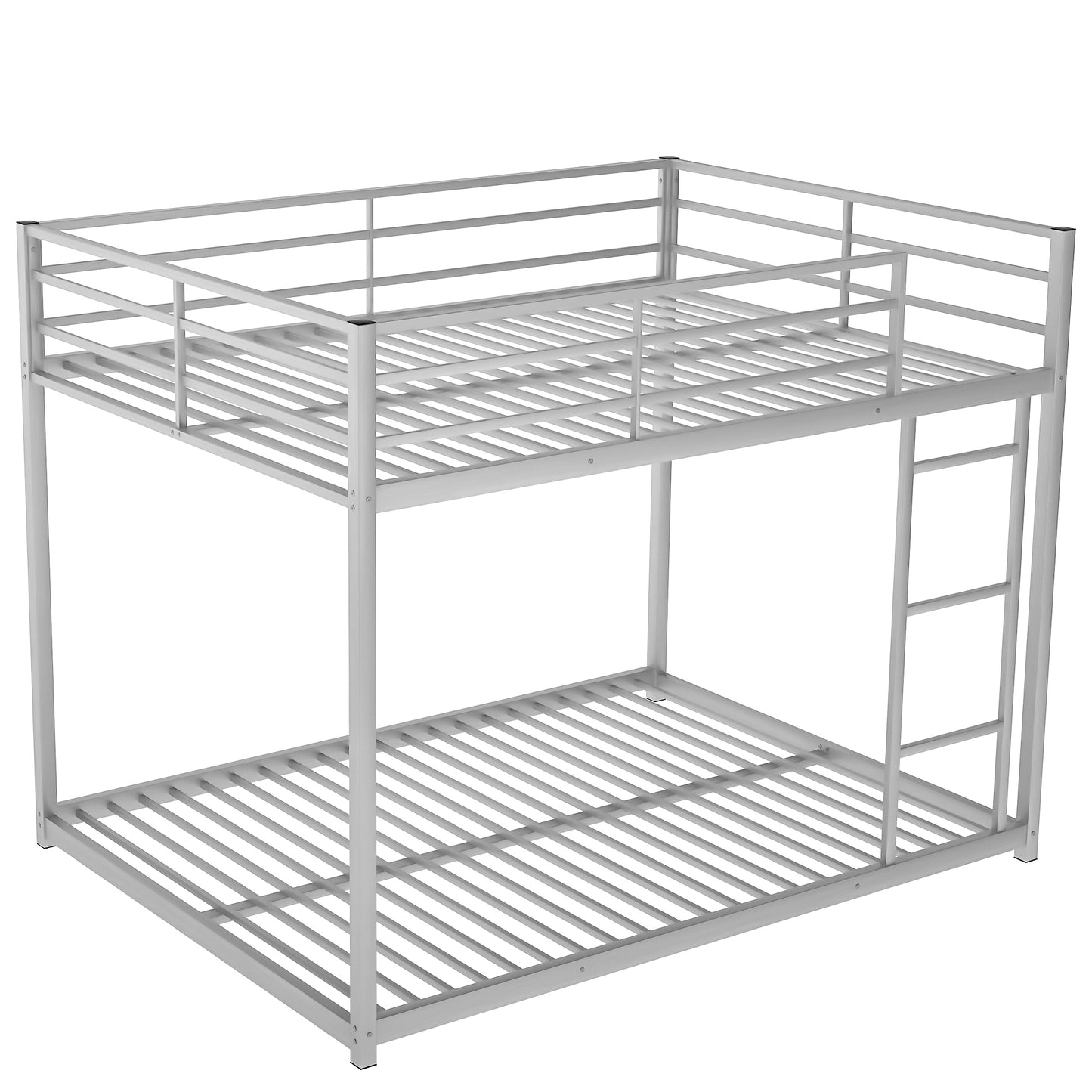 Full over Full Metal Bunk Bed, Low Bunk Bed with Ladder, Silver（Old SKU:MF197034AAN)