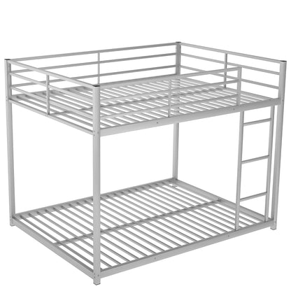 Full over Full Metal Bunk Bed, Low Bunk Bed with Ladder, Silver（Old SKU:MF197034AAN)