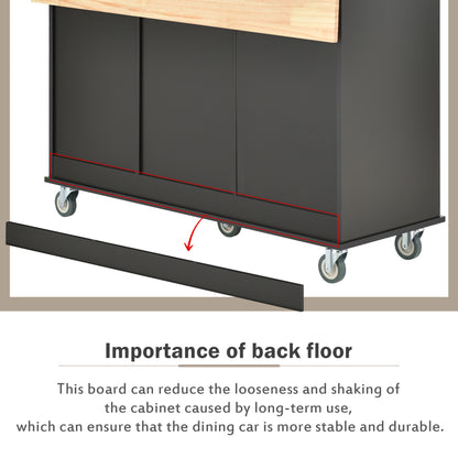 Rolling Mobile Kitchen Island with Solid Wood Top and Locking Wheels，52.7 Inch Width，Storage Cabinet and Drop Leaf Breakfast Bar，Spice Rack, Towel Rack & Drawer （Black）