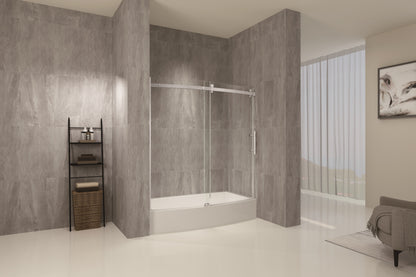 TRUSTMADE Frameless Curved Bathtub Shower Doors 60" Width x 58" Height with 1/3"(8mm) Clear Tempered Glass Finish, K07N-1