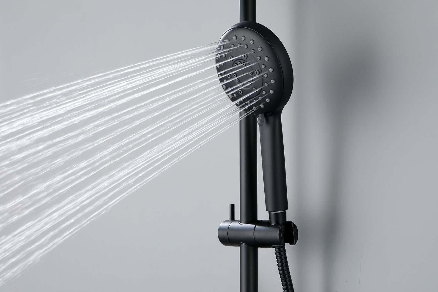 ShowerSpas Shower System, with 10" Rain Showerhead, 4-Function Hand Shower, Adjustable Slide Bar and Soap Dish, Matte Black Finish