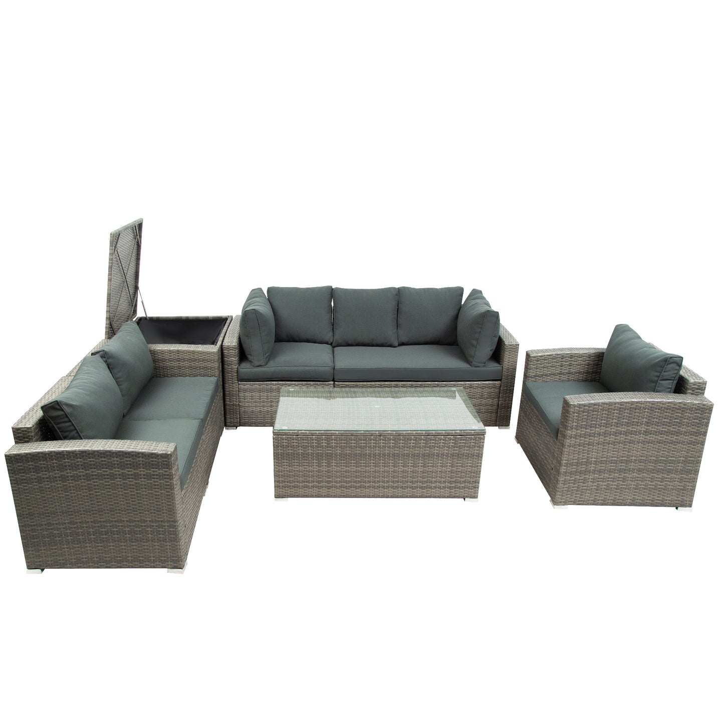 U_STYLE Patio Furniture Sets, 7-Piece Patio Wicker Sofa , Cushions, Chairs , a Loveseat , a Table and a Storage Box