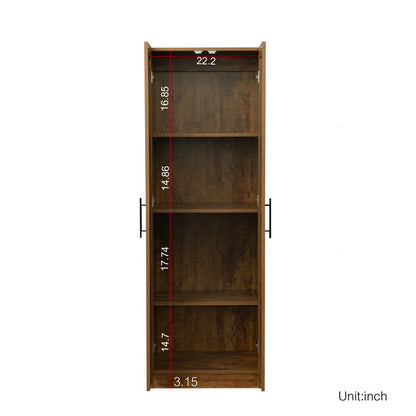 High wardrobe and kitchen cabinet with 2 doors and 3 partitions to separate 4 storage spaces, walnut