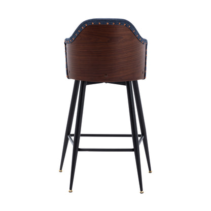 Set of 2 Counter Bar Stools, Fabric Upholstered Bar Stool with Nailhead Trim Back, Metal Legs in Matte Black, 25.59" H Seat Height