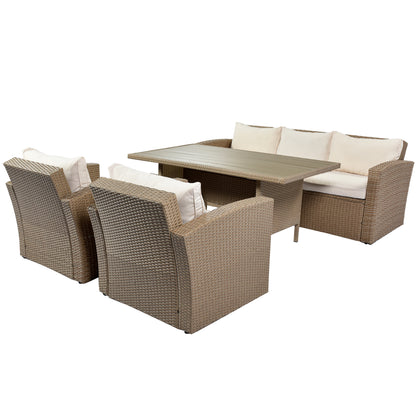 U_STYLE Outdoor Patio Furniture Set 4-Piece Conversation Set Wicker Furniture Sofa Set with Beige Cushions