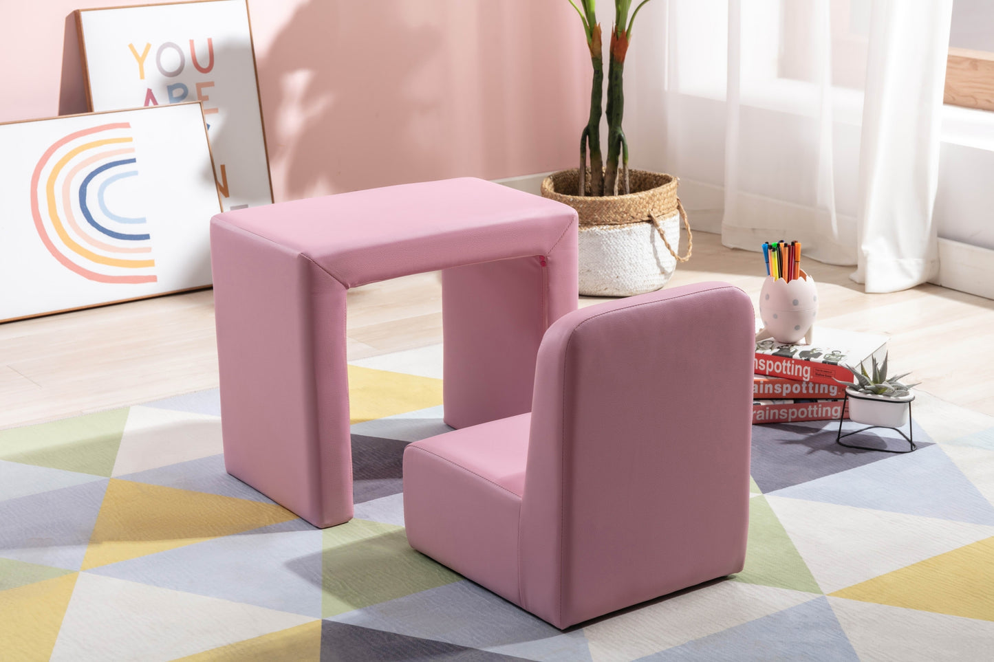 Beautiful Pink Color 1pc Convertible Armchair/Table for Kids