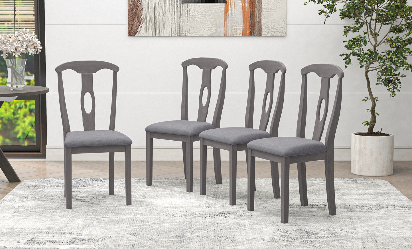 TOPMAX Rustic Wood Padded Dining Chairs for 4, Grey