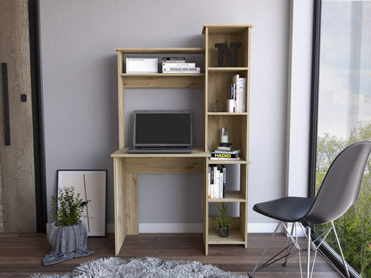 Marston 6-Shelf Writing Desk with Built-in Bookcase Light Oak