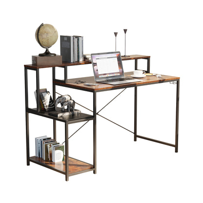 Computer Desk with Storage Shelves（Rustic Brown+Black）