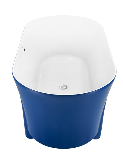 59" 100% Acrylic Freestanding Bathtub，Contemporary Soaking Tub，white inside and blue outside，Four corner bathtub