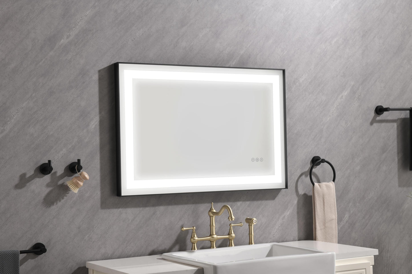 36*24 LED Lighted Bathroom Wall Mounted Mirror with High Lumen+Anti-Fog Separately Control