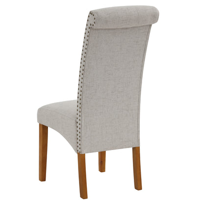 Set of 2 Upholstered Fabric Dining Chairs,Modern High Back Button- linen Kitchen Dining Chairs with Solid Wood Legs and Nailed Trim,Side Chairs Armless Chair Parsons Chair for Kitchen