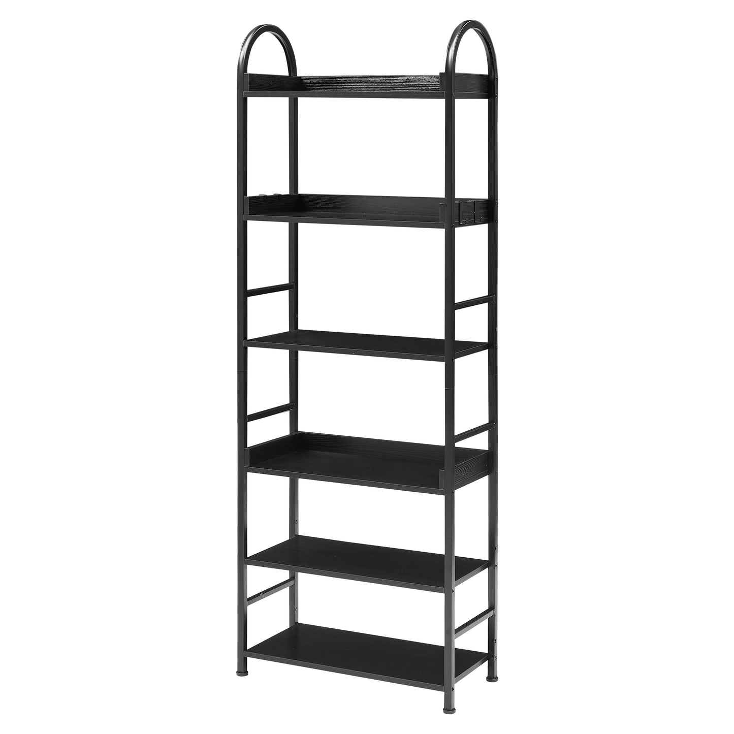 70.8 Inch Tall Bookshelf, 6-tier Shelves with Round Top Frame, MDF Boards, Adjustable Foot Pads, Black