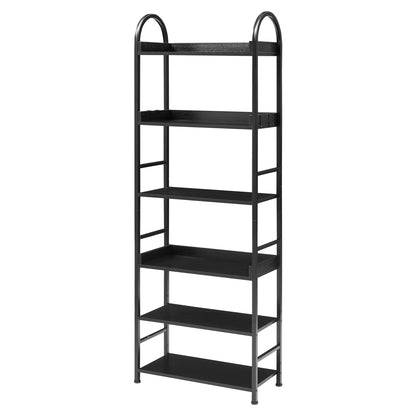 70.8 Inch Tall Bookshelf, 6-tier Shelves with Round Top Frame, MDF Boards, Adjustable Foot Pads, Black