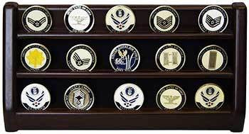3 Rows Shelf Challenge Coin Holder Display Casino Chips Holder Solid Wood - Cherry Finish by The Military Gift Store