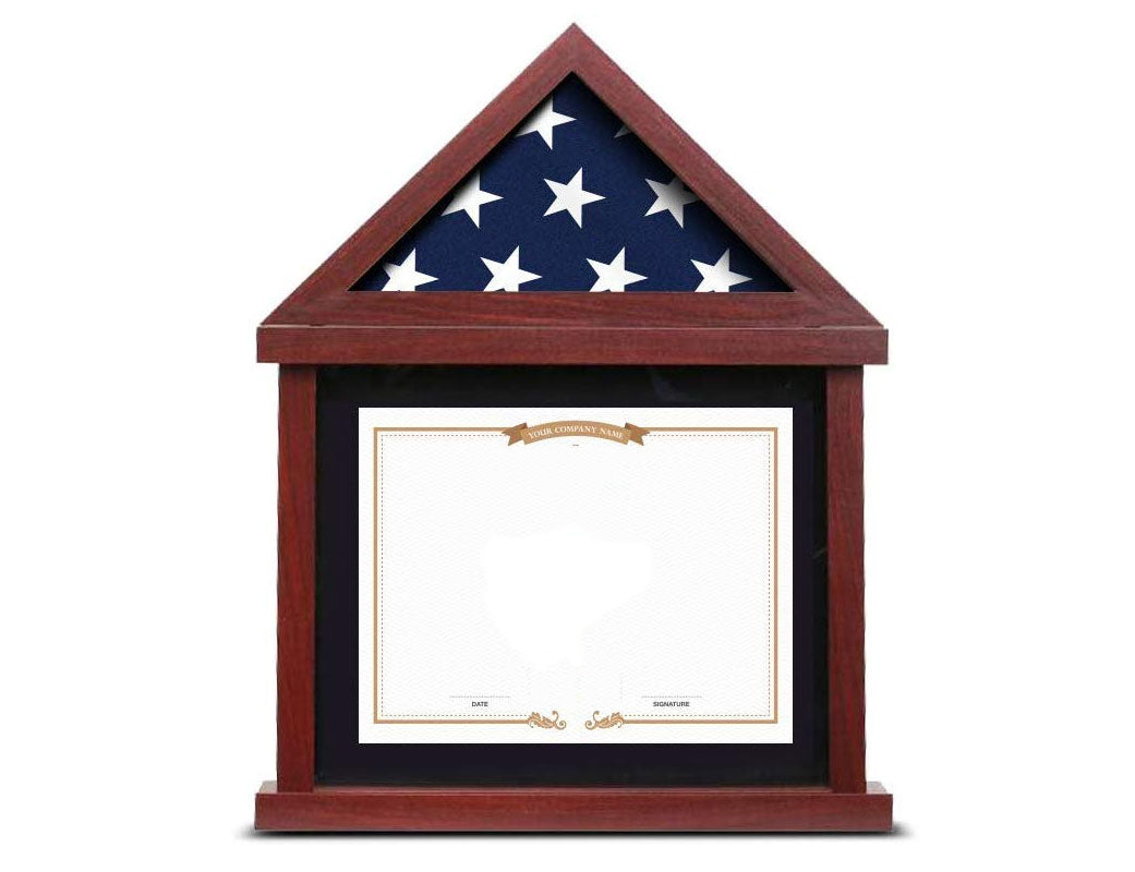 Flag Display Case for 3’x5’ Folded Flag with Mahogany Finish Glass Display and Military Shadow Box with Certificate Document Holder by The Military Gift Store