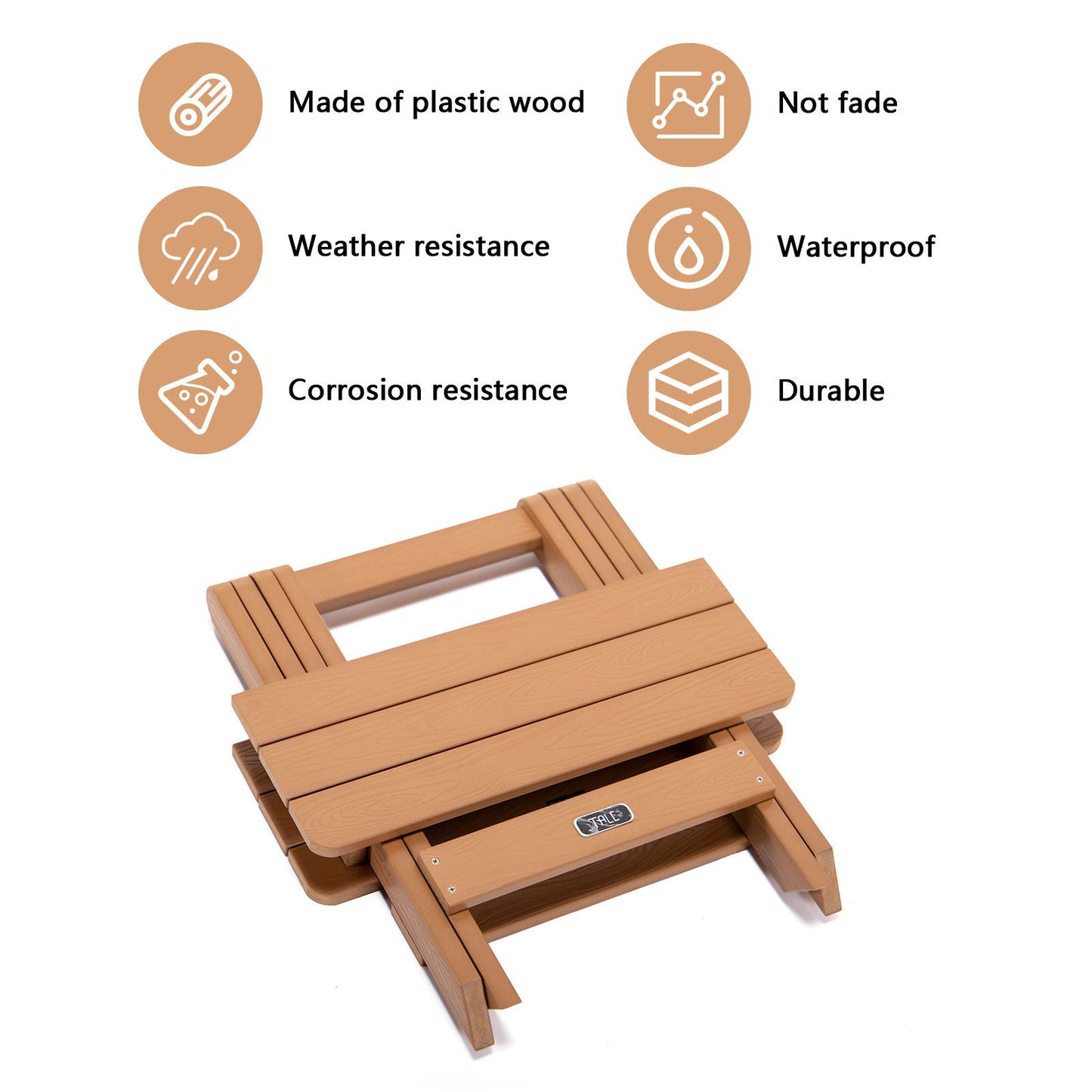 TALE Adirondack Portable Folding Side Table Square All-Weather and Fade-Resistant Plastic Wood Table Perfect for Outdoor Garden, Beach, Camping, Picnics Brown