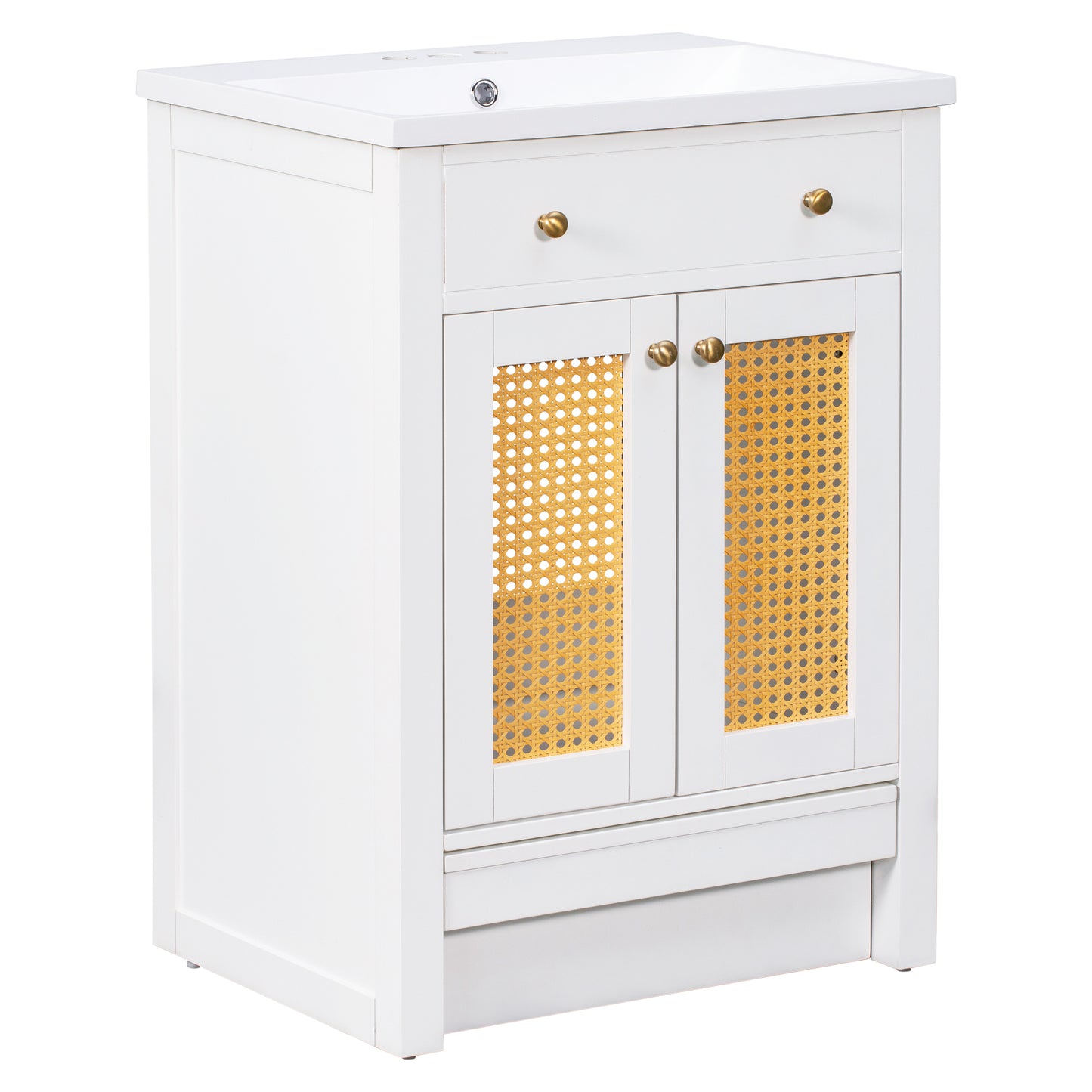 24" Bathroom vanity with Single Sink，White Combo Cabinet Undermount Sink，Bathroom Storage Cabinet，Solid Wood Frame，Pull-out footrest