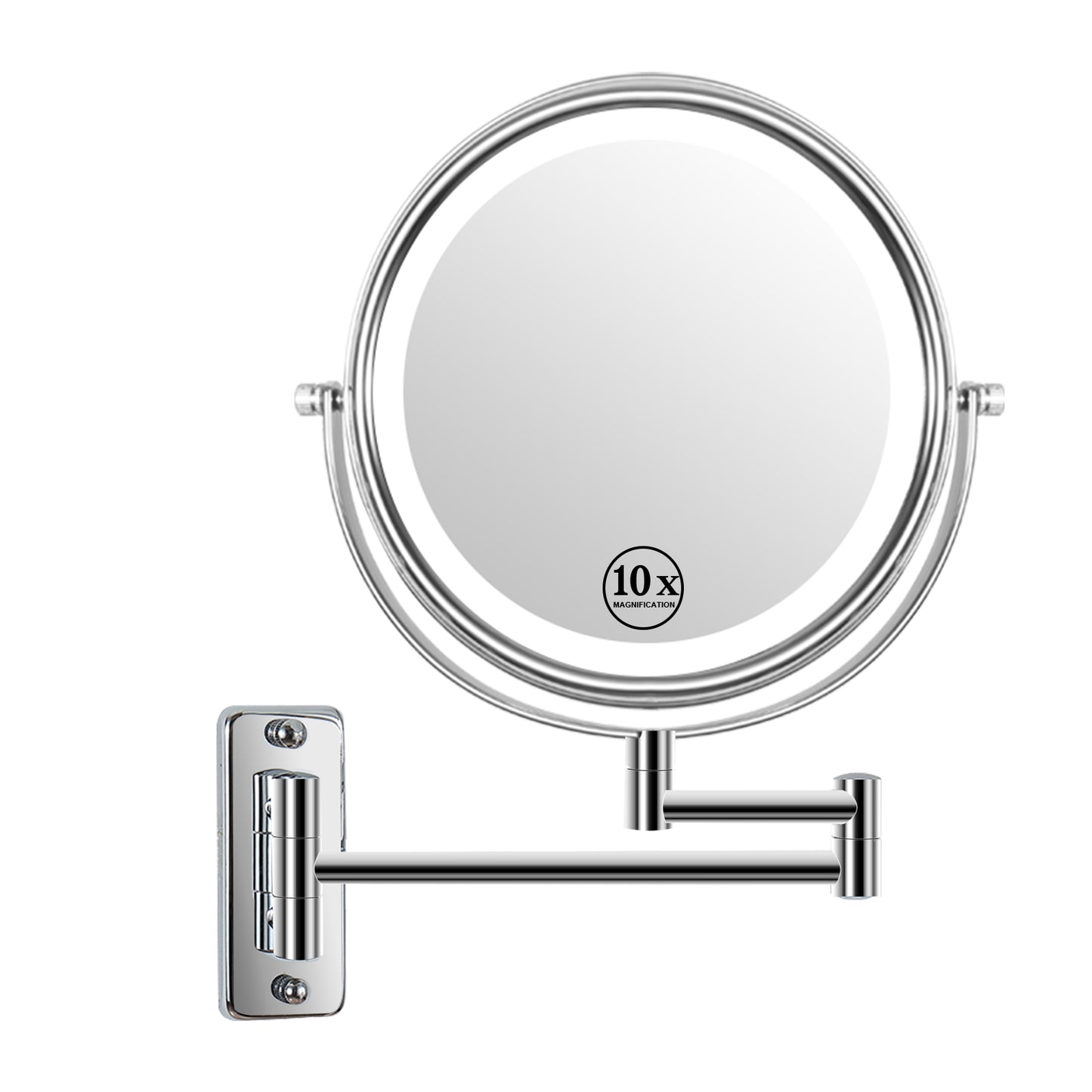 8-inch Wall Mounted Makeup Vanity Mirror, 3 colors Led lights, 1X/10X Magnification Mirror, 360° Swivel with Extension Arm (Chrome Finish)