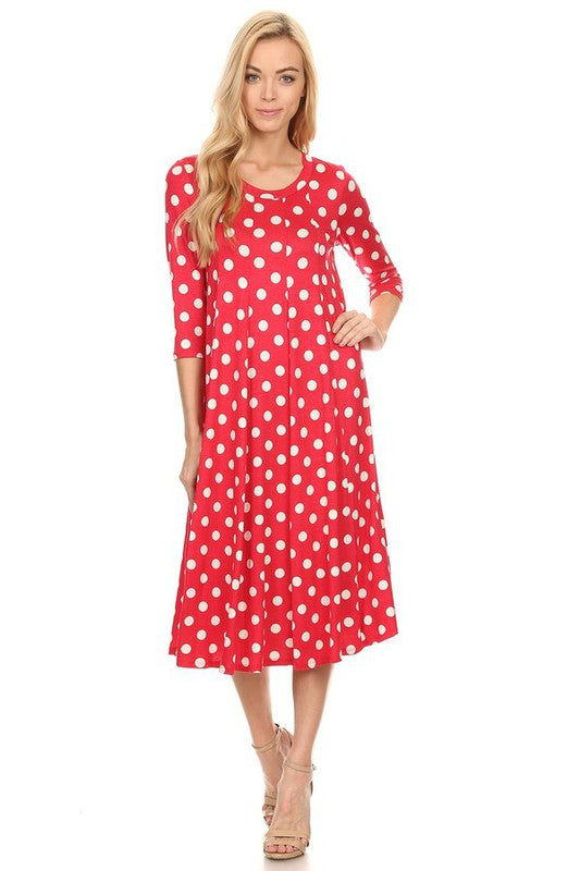 Paneled polka dot a-line midi dress