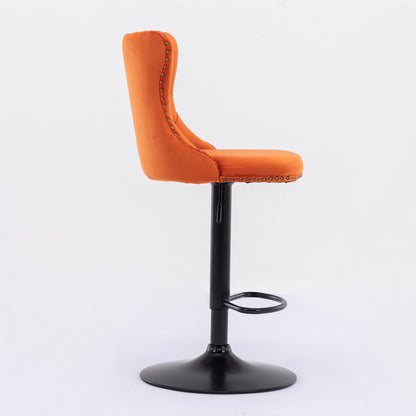 A&A Furniture,Swivel Velvet Barstools Adjusatble Seat Height from 25-33 Inch, Modern Upholstered Bar Stools with Backs Comfortable Tufted for Home Pub and Kitchen Island（Orange,Set of 2）