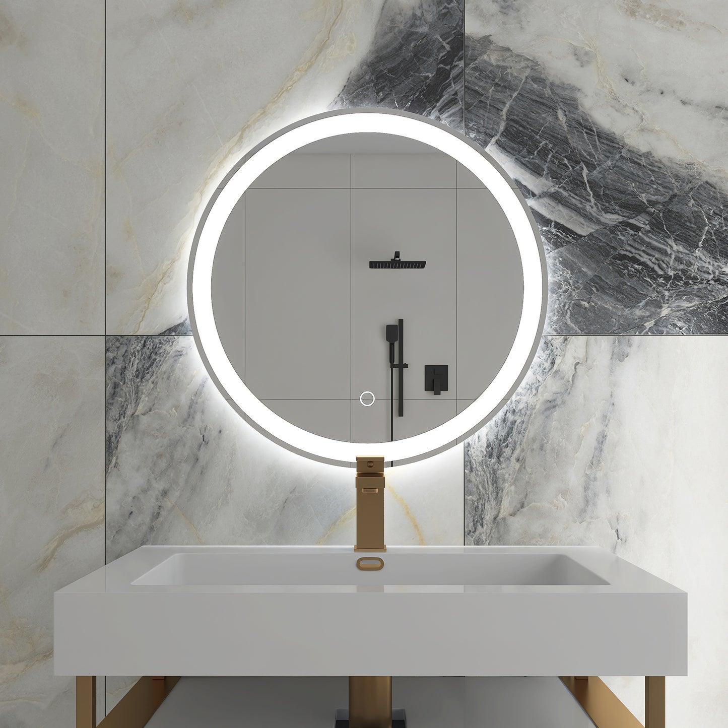 32 in. Round Wall-Mounted Dimmable LED Bathroom Vanity Mirror with Defogger and Bluetooth Music Speaker