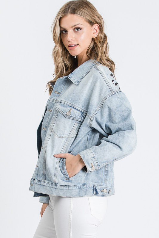 EPIPHANY PRINTED BACK OVERSIZED DENIM JACKET