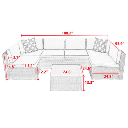 7Pcs Outdoor Garden Patio Furniture  PE Rattan Wicker  Sectional Cushioned Sofa Sets with 2 Pillows and Coffee Tablemodular sectional sofa sets