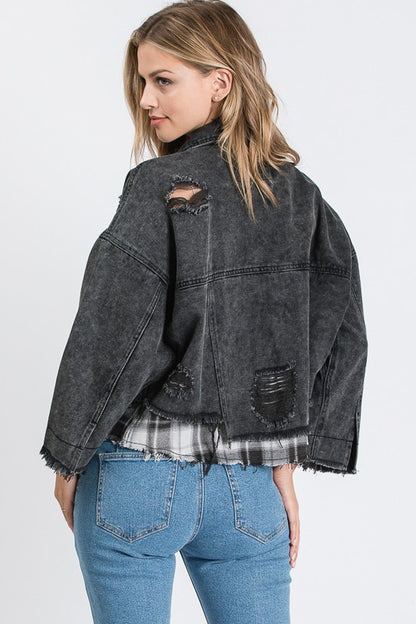 PLAID INNER PATCHED DENIM